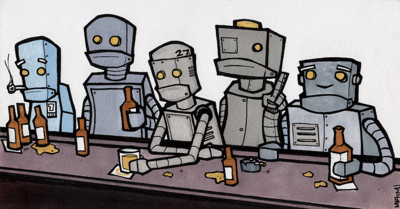 404 error sad robots drinking